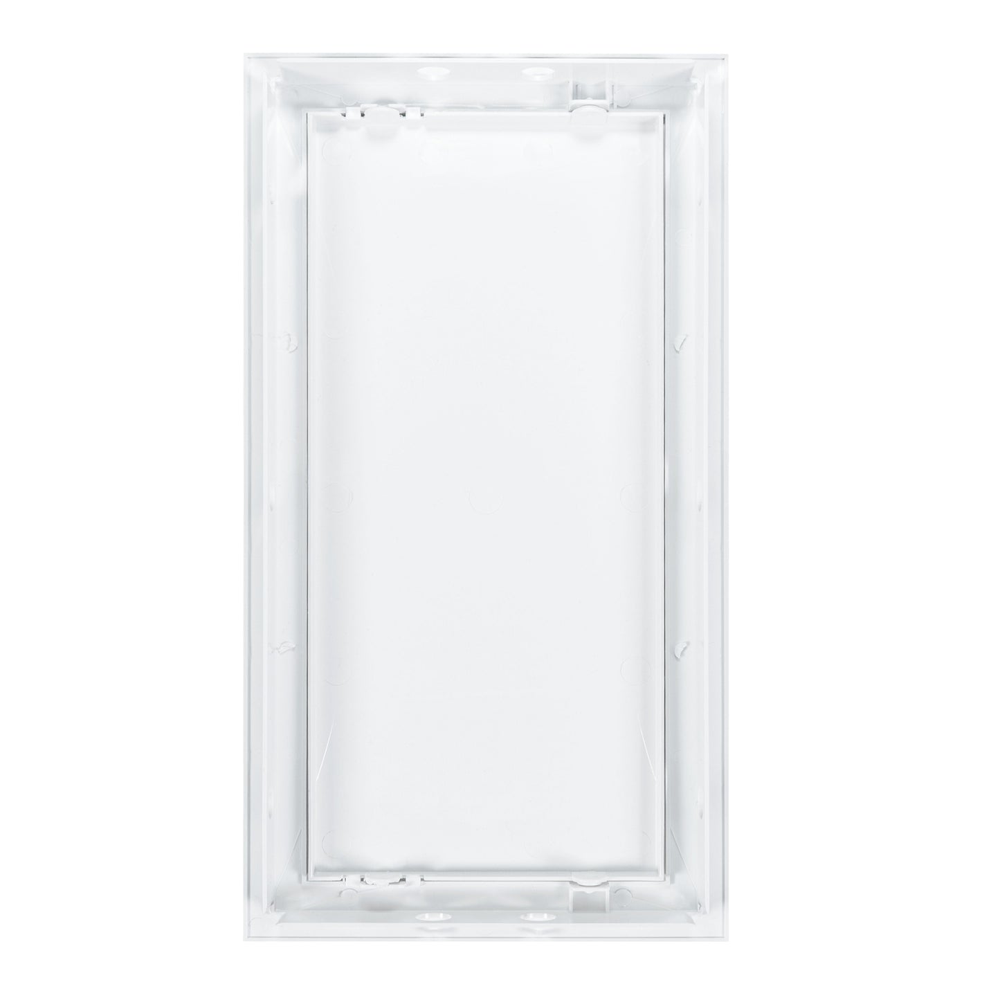 Back of white PP access panel door frame with mounting clips, 150 x 300mm