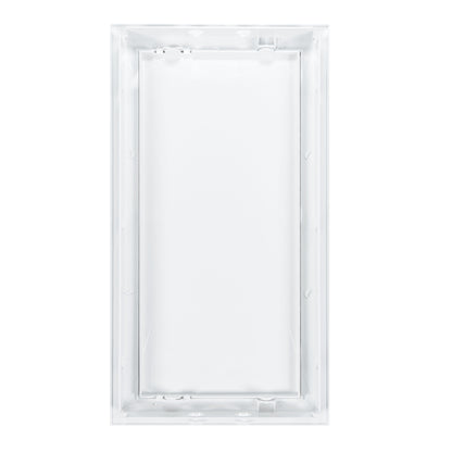 Back of white PP access panel door frame with mounting clips, 150 x 300mm