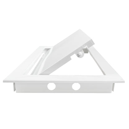 PP access panel door backing in white, underside view with cut-out openings, 150 x 300mm