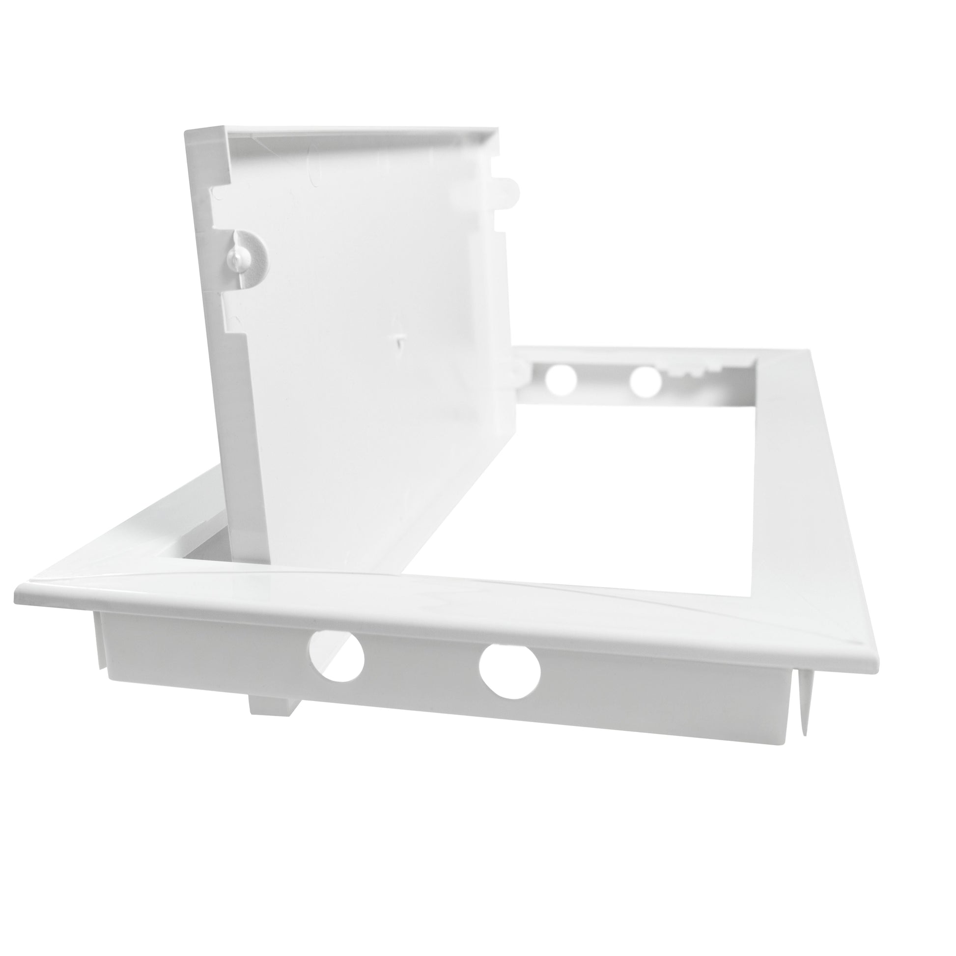 White access panel door rear assembly with side tabs and screw holes, 150 x 300mm