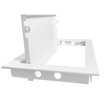 White access panel door rear assembly with side tabs and screw holes, 150 x 300mm