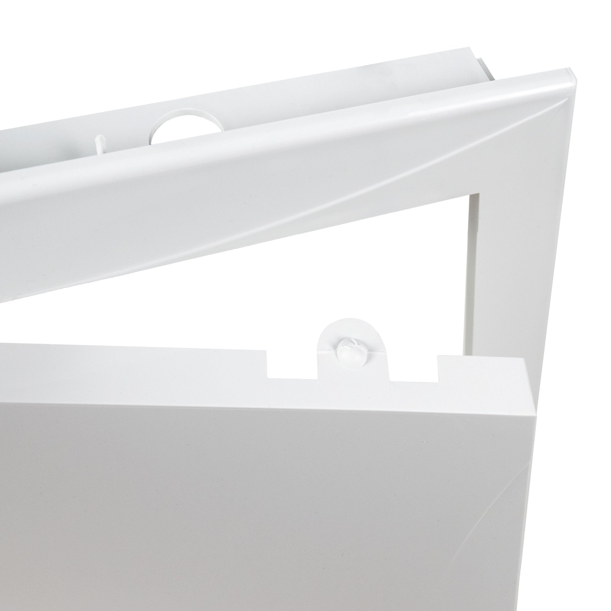 White PP access panel door with circular latch/handle detail, close-up view.