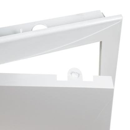 White PP access panel door with circular latch/handle detail, close-up view.