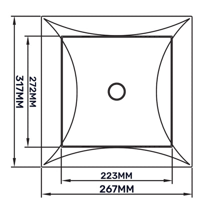 Square access panel door drawing with central round hole; 223mm x 267mm