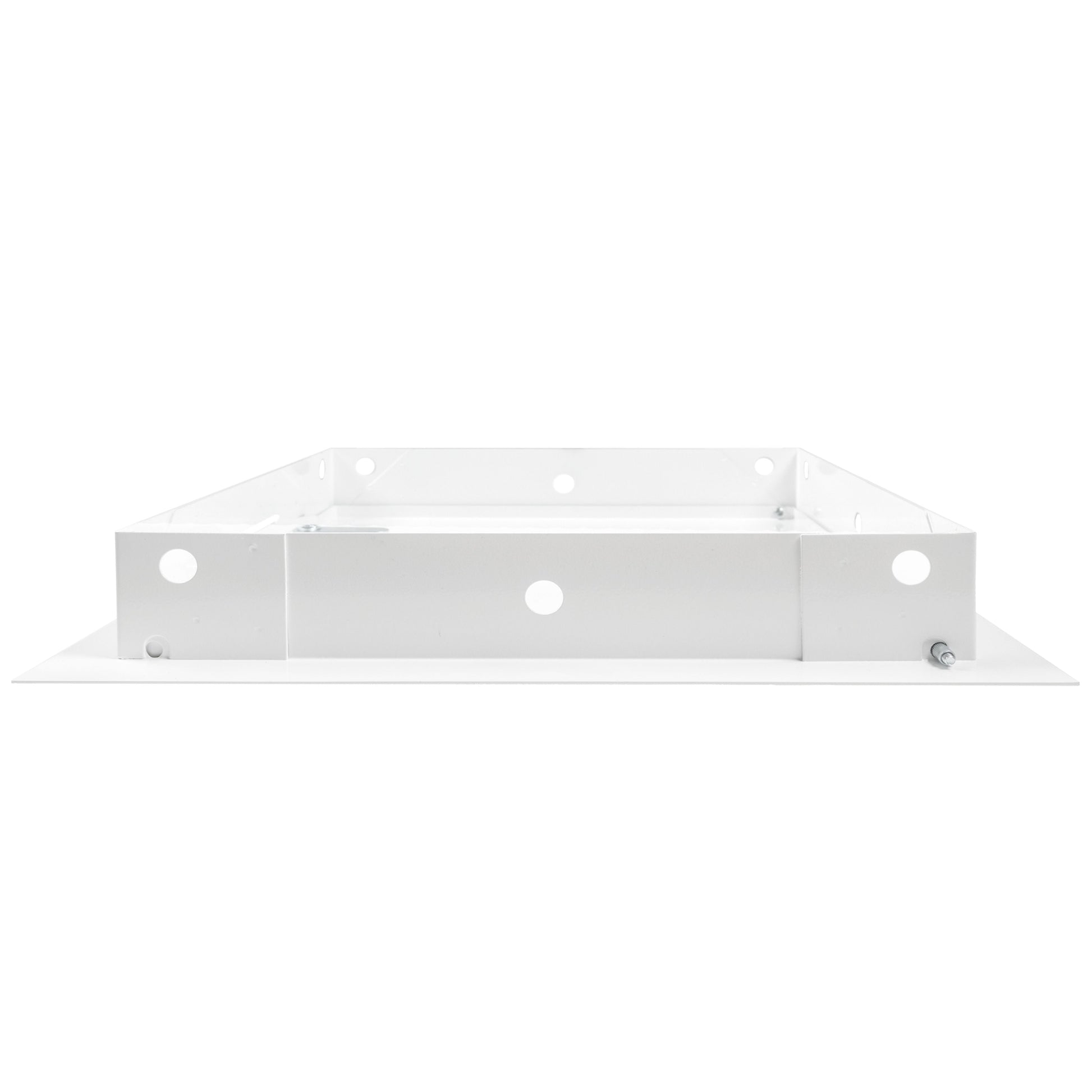 White access panel door base frame with mounting holes and lock post