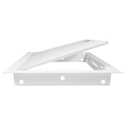 White metal access panel door base frame with mounting holes and open side
