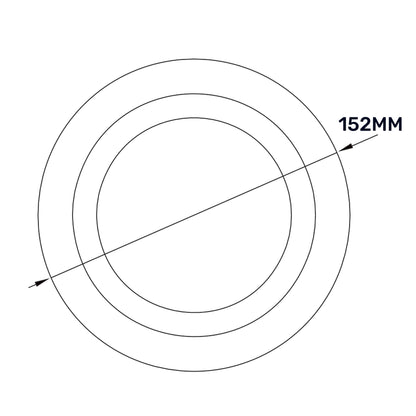 Ceiling extract valve diagram showing 152mm outer diameter and inner ring diameter