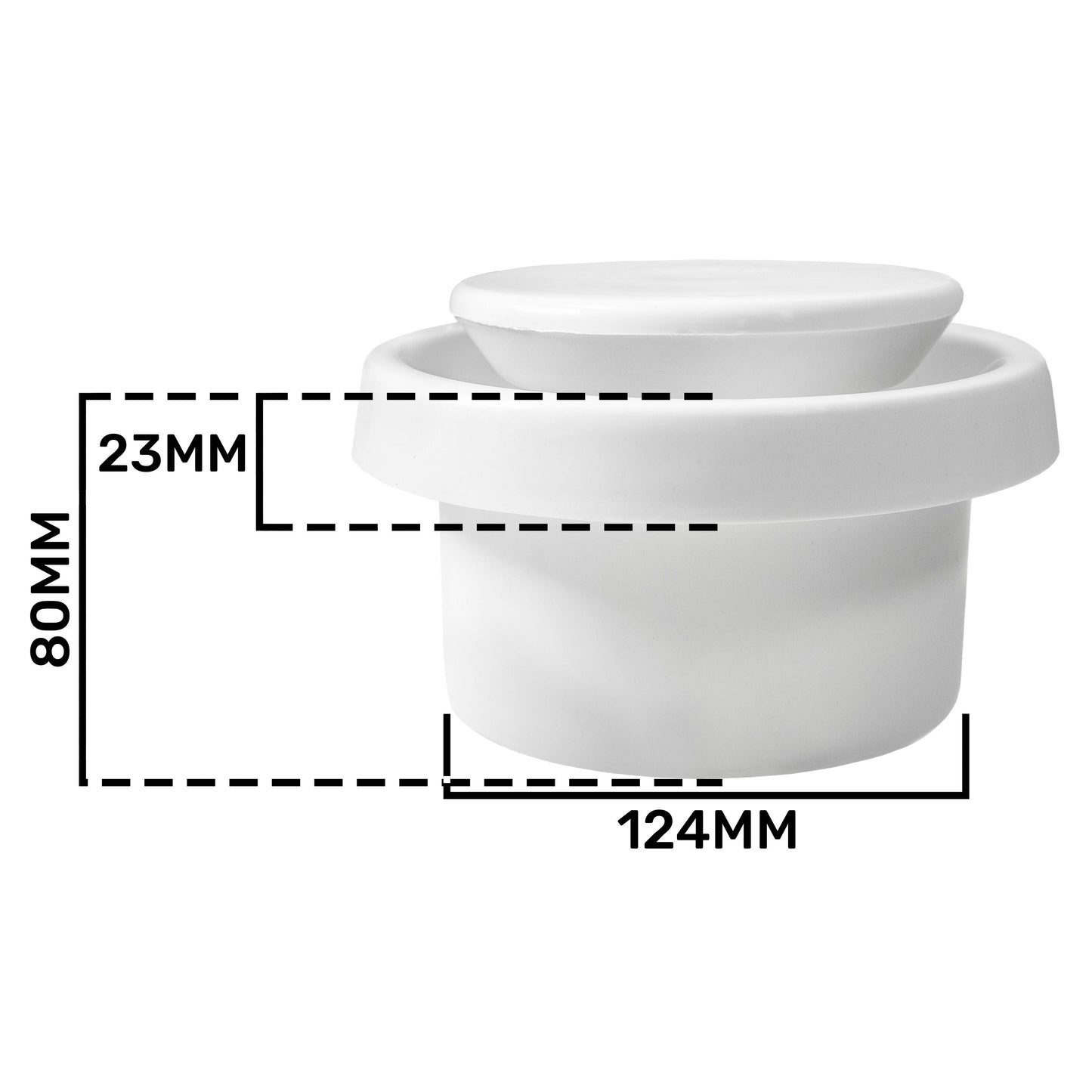 White ABS extract ceiling valve, round housing with 124mm diameter and 80mm depth