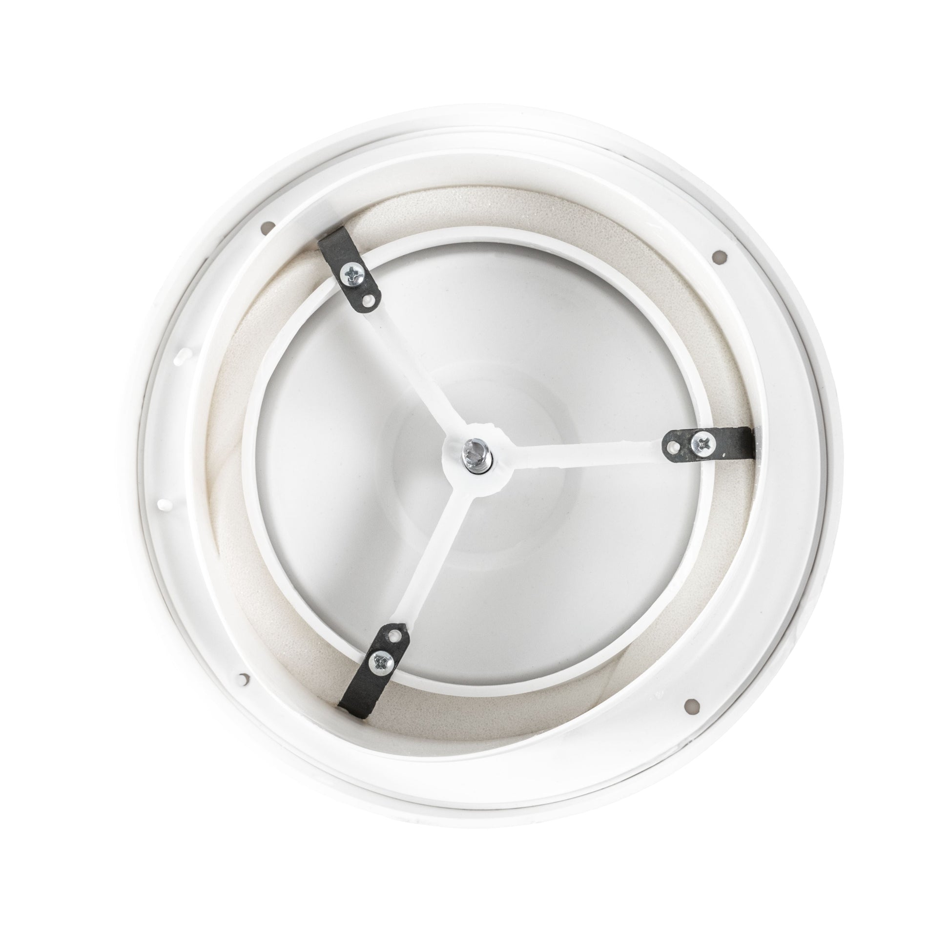 White ABS ceiling extract valve underside, visible fan mechanism and grille