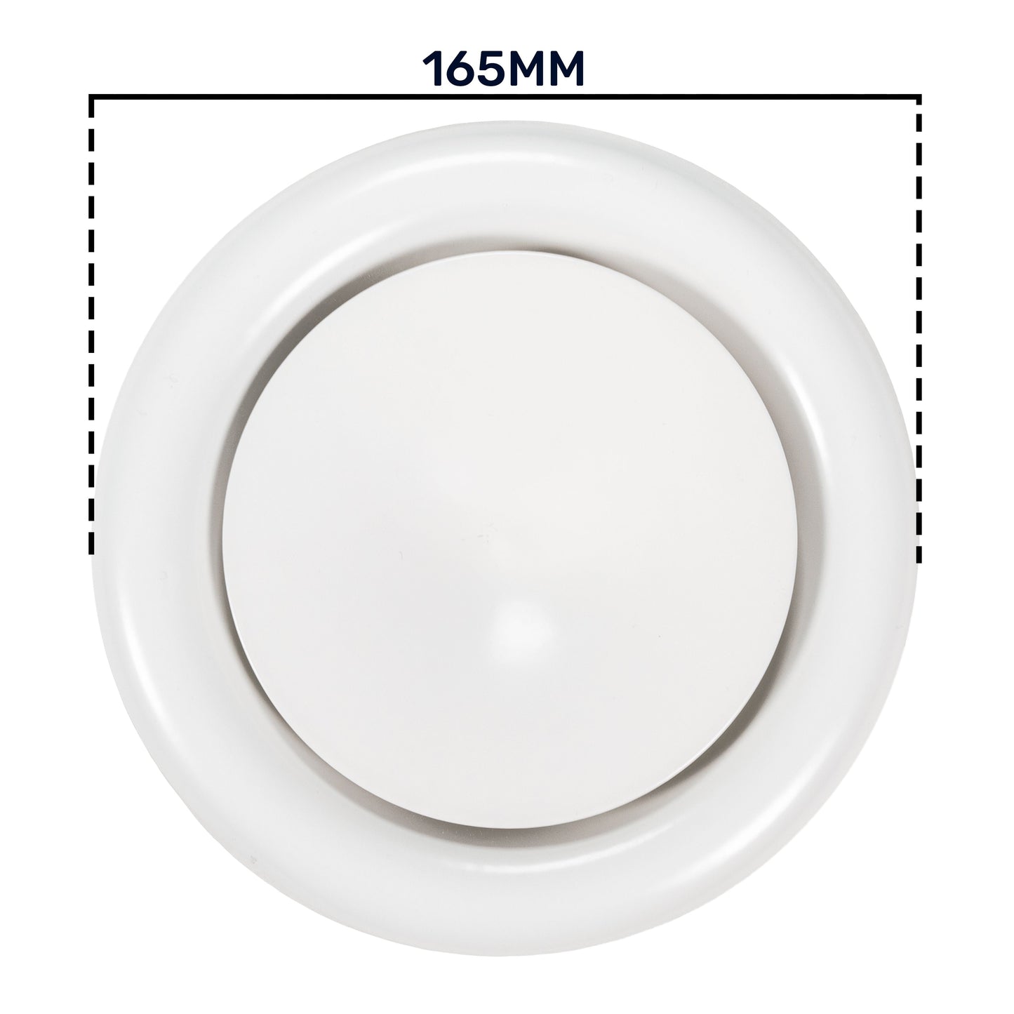 White metal ceiling extract valve cover, round face with 165mm outer diameter