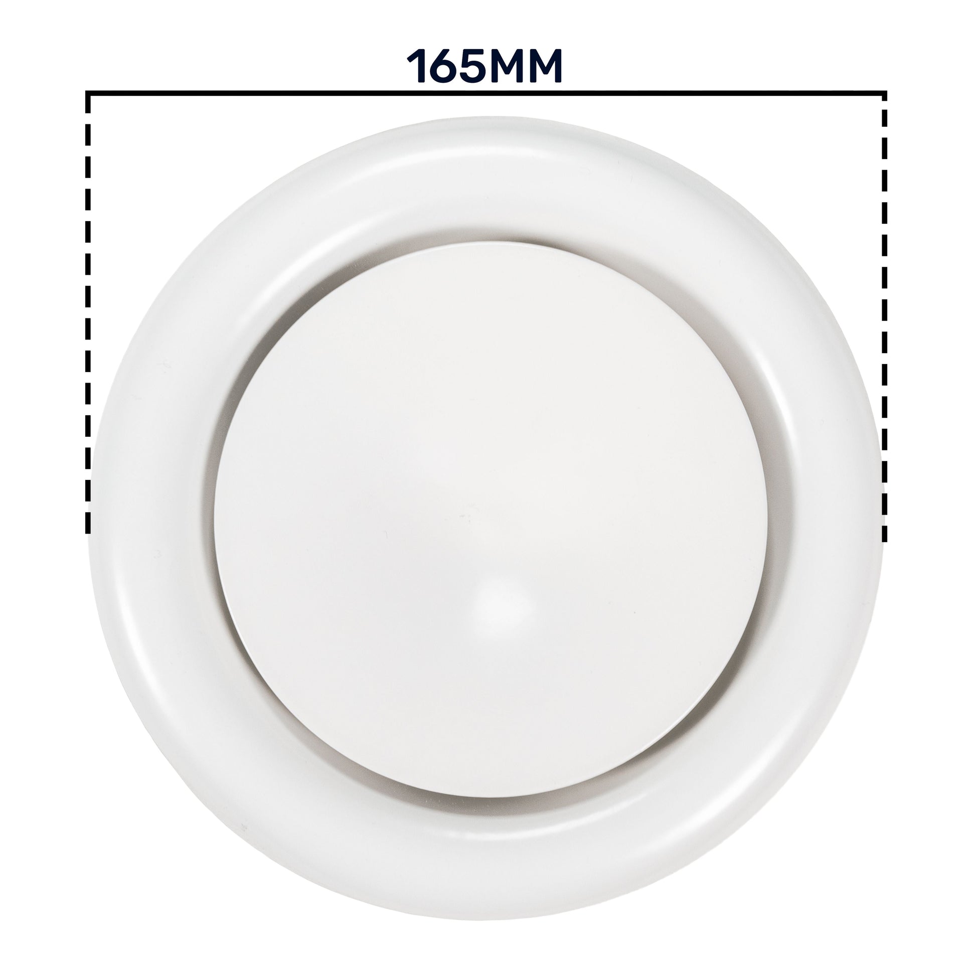 White metal ceiling extract valve cover, round face with 165mm outer diameter