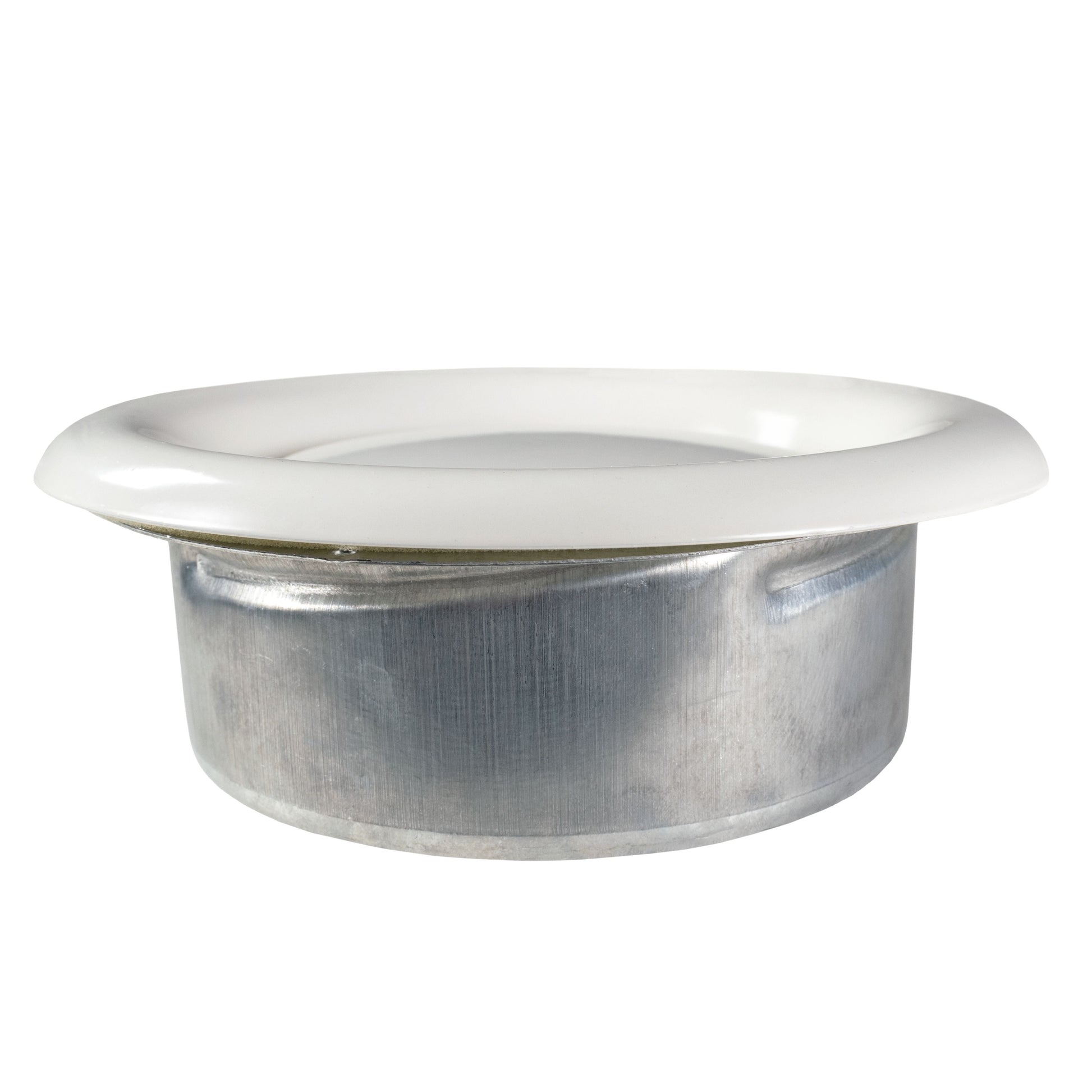 White ceiling extract valve top with brushed metal base and flanged rim
