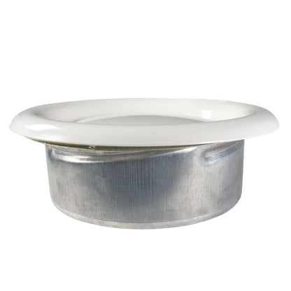 White ceiling extract valve top with brushed metal base and flanged rim