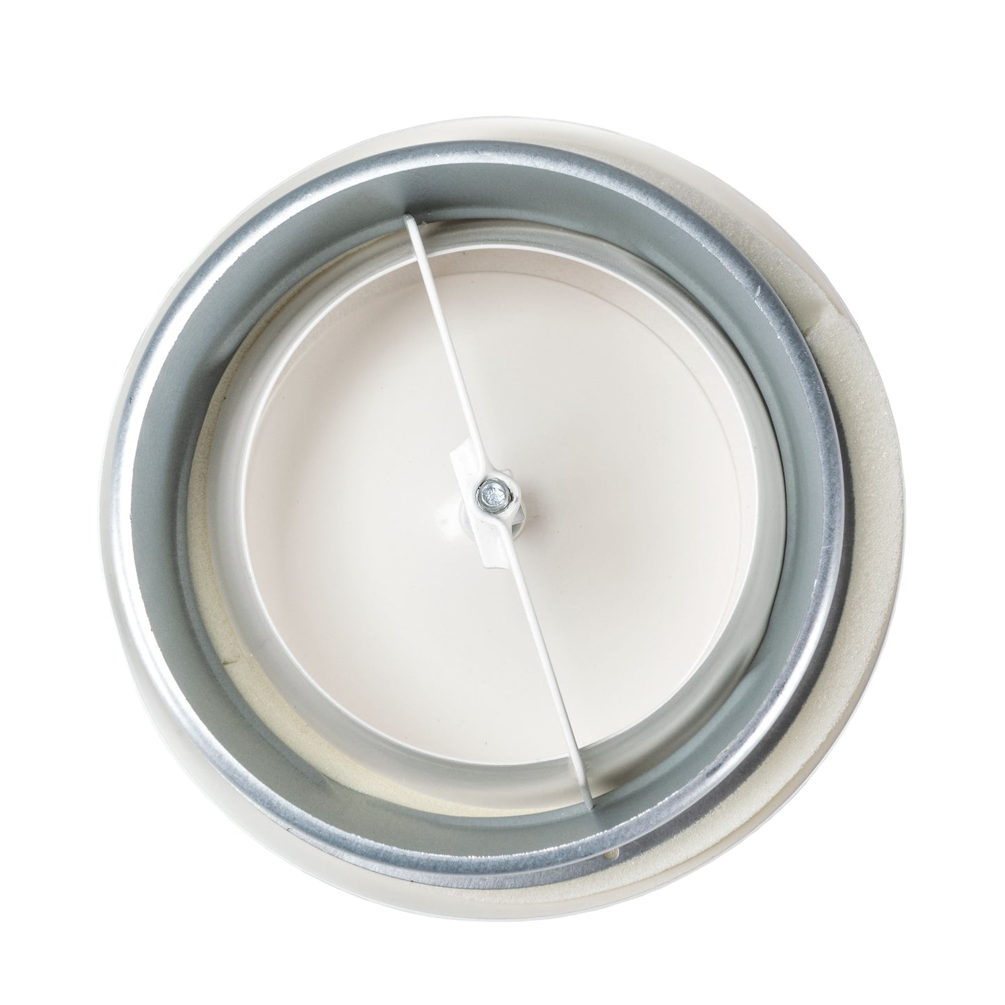 White ceiling extract valve (125mm) with circular metal trim and central damper spindle