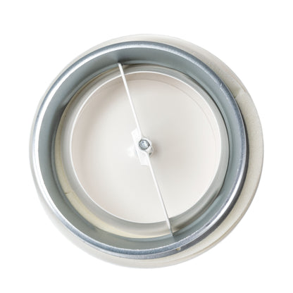 White ceiling extract valve (125mm) with circular metal trim and central damper spindle