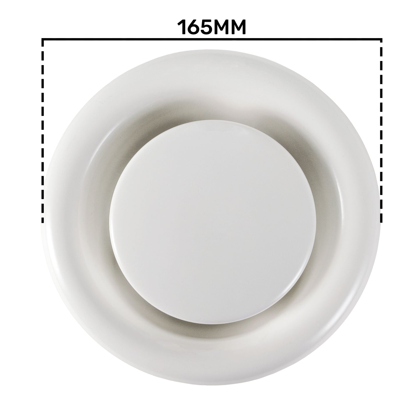 White circular ceiling extract valve with inner opening; 165mm outer diameter