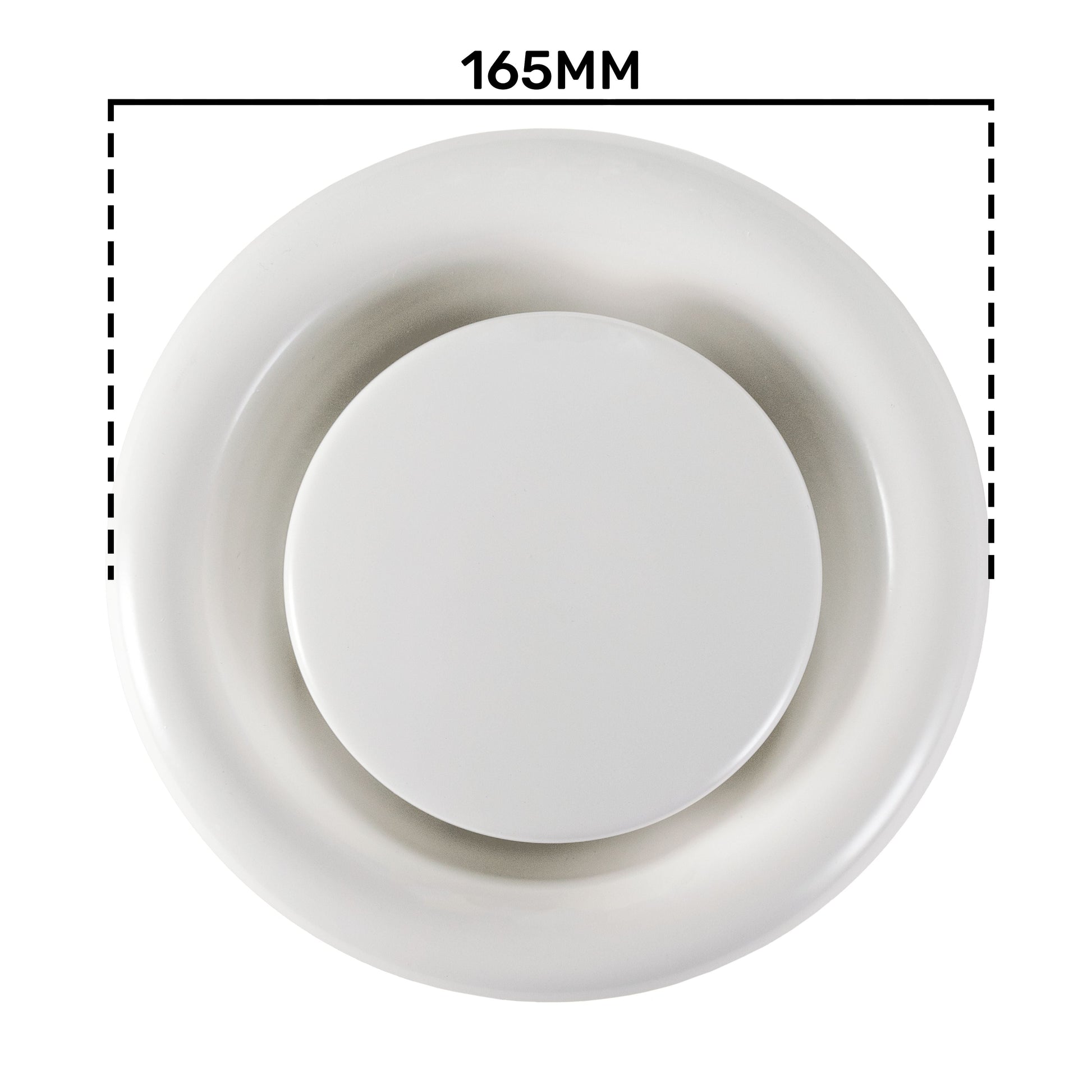 White circular ceiling extract valve with inner opening; 165mm outer diameter