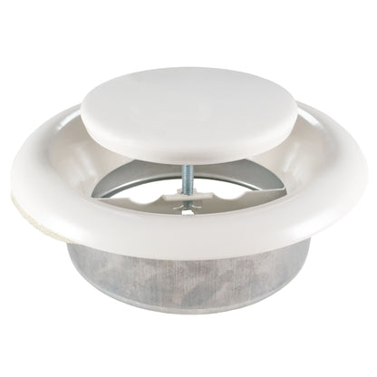 White 125mm ceiling extract valve, circular flange with central threaded support bolt