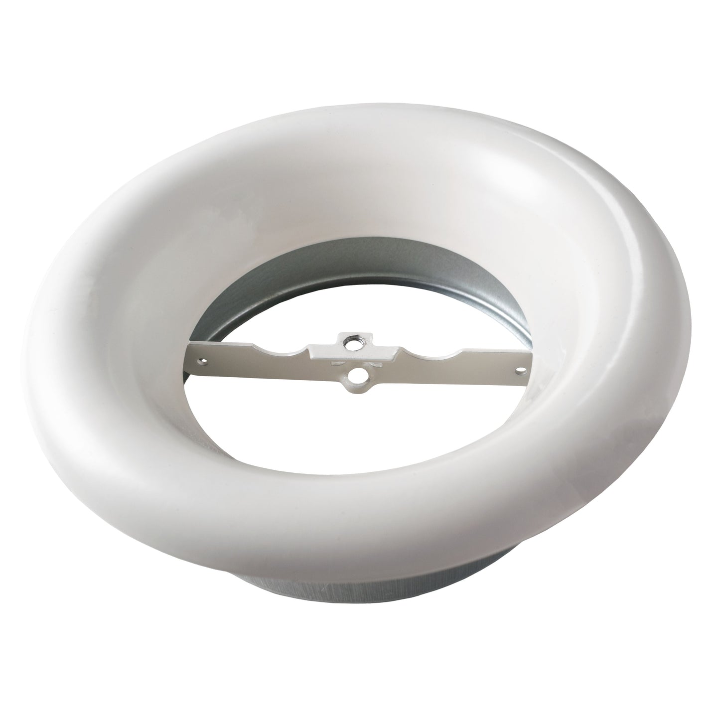 White 125mm ceiling extract valve, underside showing metal spring frame