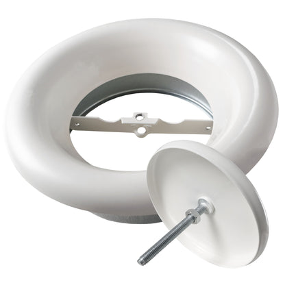 White 125mm ceiling extract valve with metal frame and white cover component