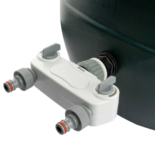 Water butt kit 2-way valved manifold with two grey tap connectors