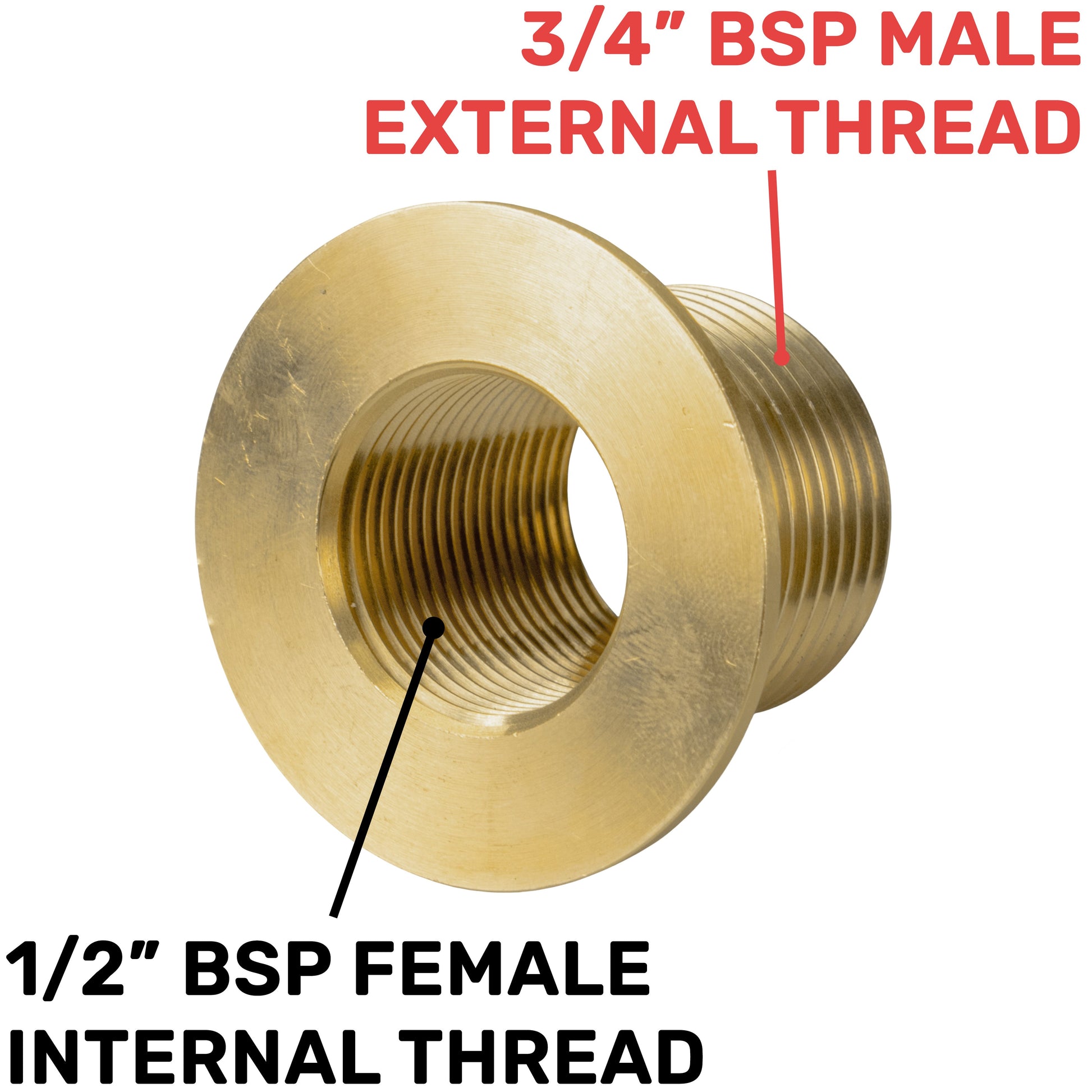 3/4" BSP male external thread to 1/2" BSP female internal thread brass adaptor