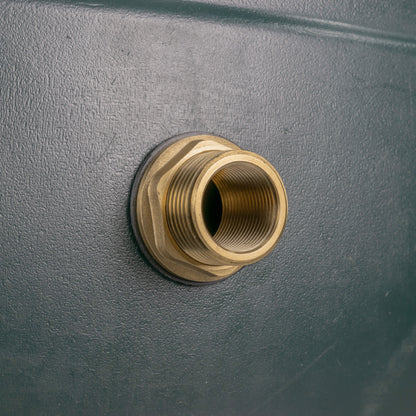 Brass threaded fitting with seal ring installed in a tank wall opening