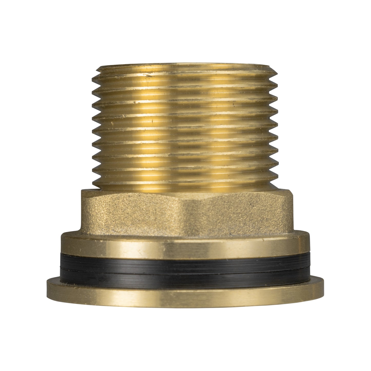 Brass screw-in thread end with black sealing ring on a 3/4" BSP male connector