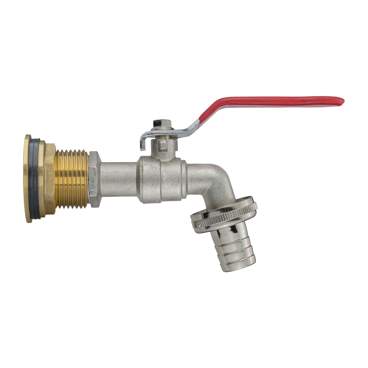 Water butt brass kit with 3/4" BSP lever tap and barbed hose outlet fitting