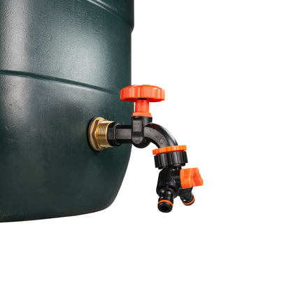 Brass-thread water butt tap with orange dial on tank