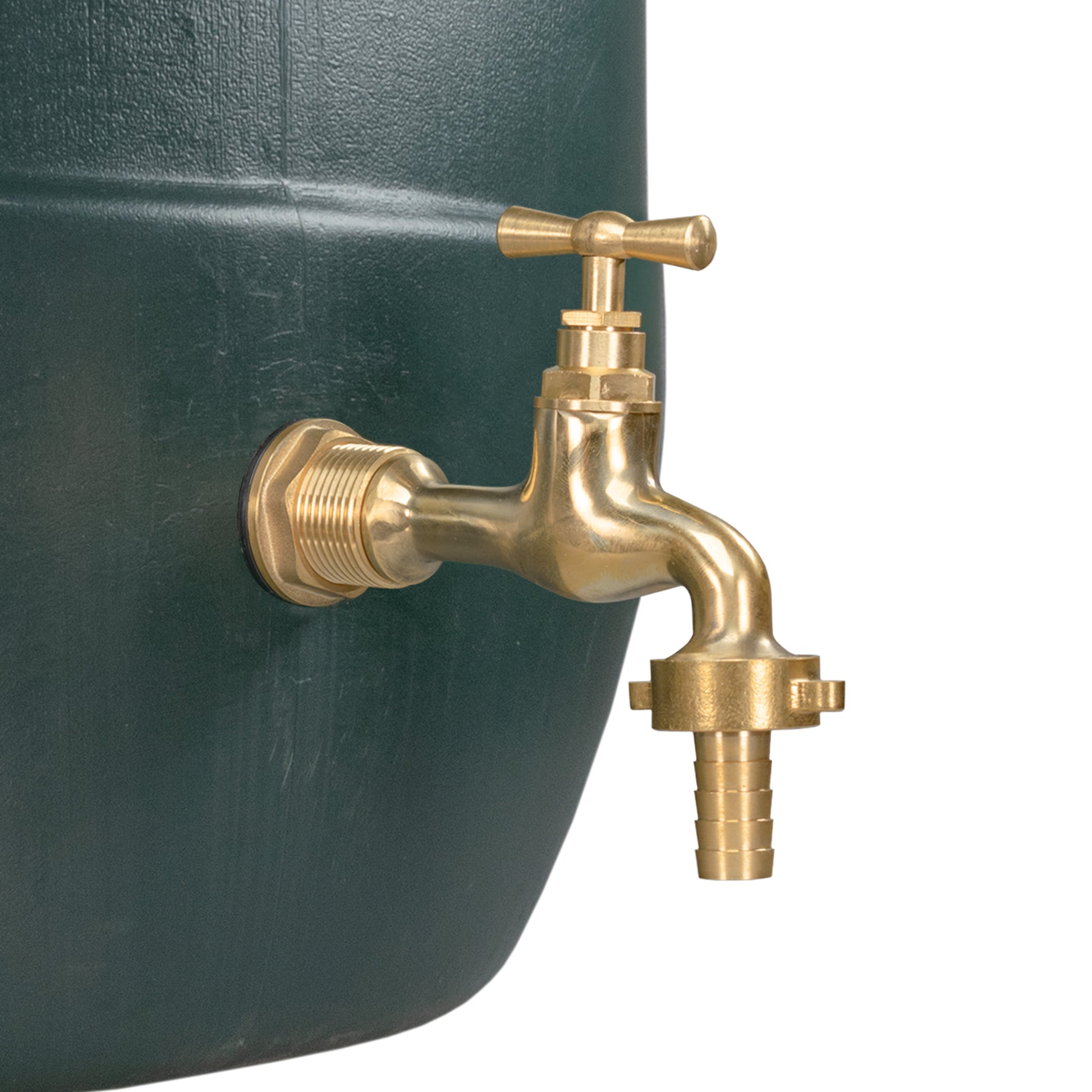 Polished brass tap with threaded inlet and barbed hose outlet