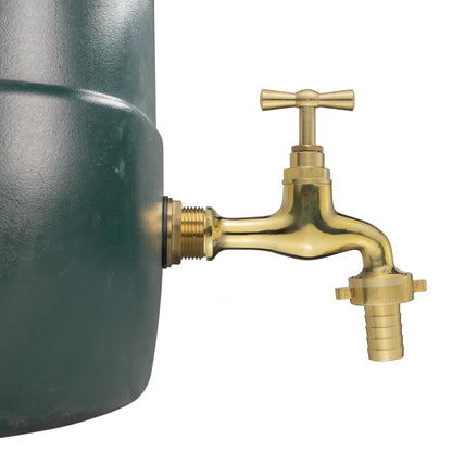 Brass water butt tap with 19mm barbed connector and lever handle