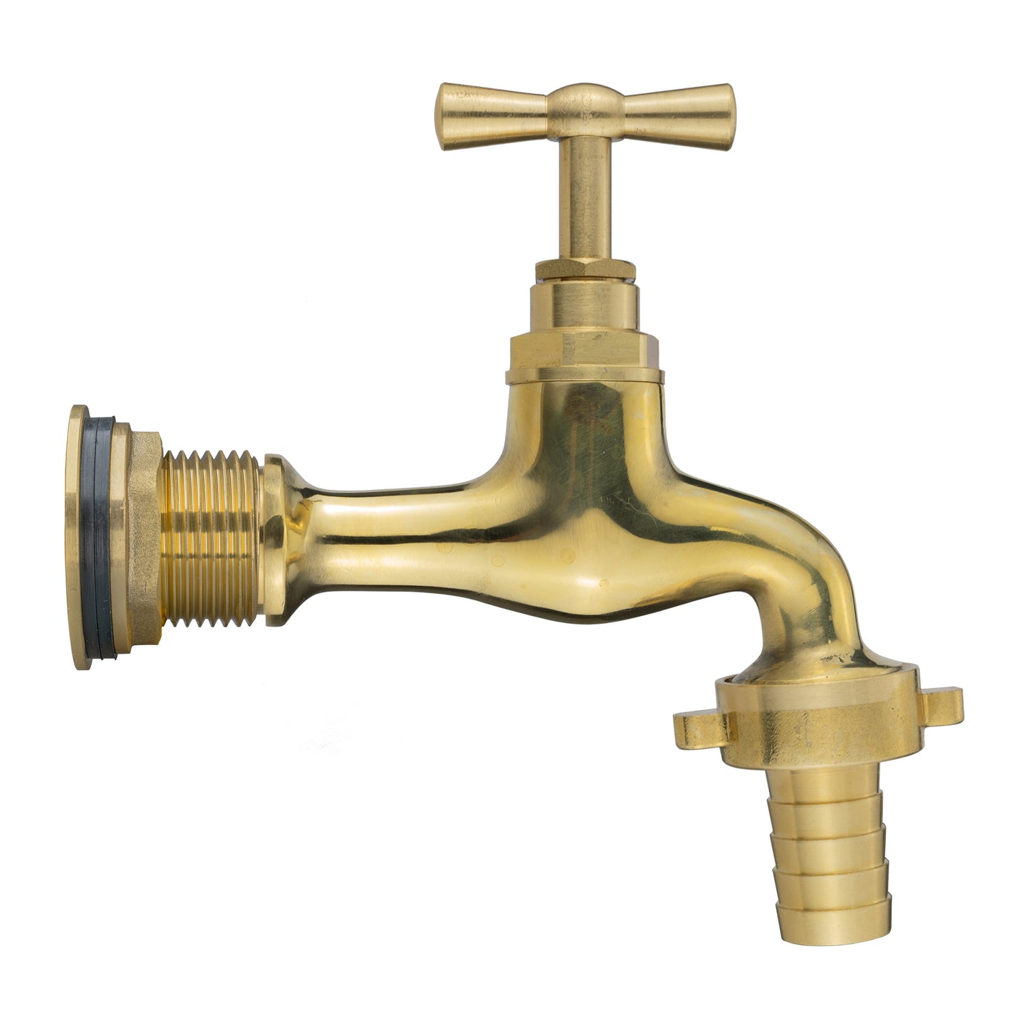 Polished brass water butt tap with side outlet and lever handle
