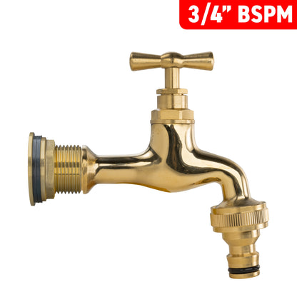 3/4" BSP male inlet brass water butt tap with quick-connect outlet