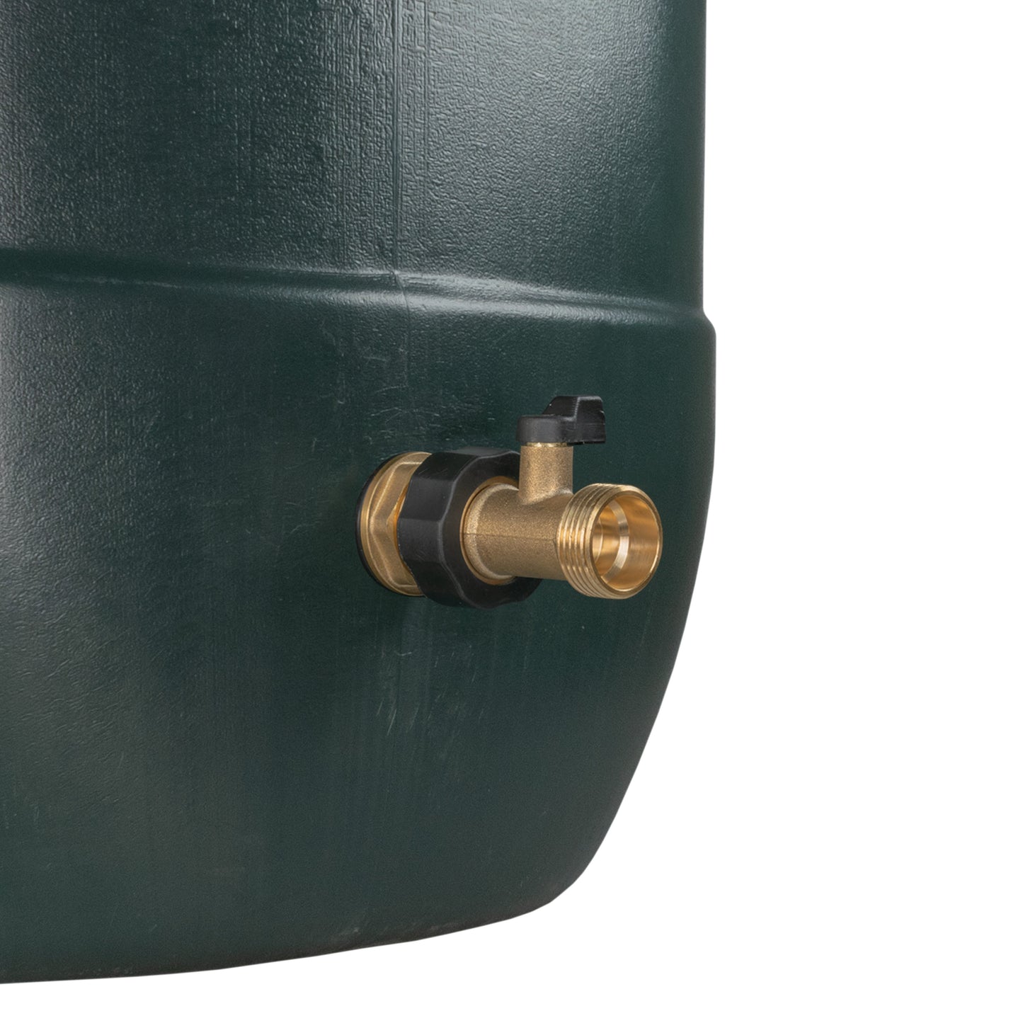 Brass tap valve with black gasket on water butt tank outlet