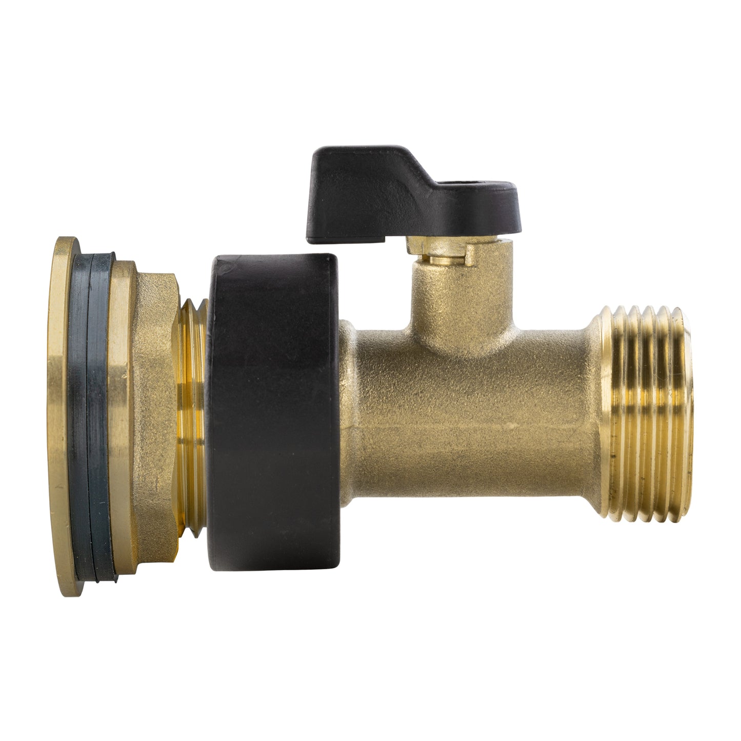 3/4" brass water-butt valve kit with black seal and inlet/outlet threads