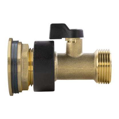 3/4" brass water-butt valve kit with black seal and inlet/outlet threads
