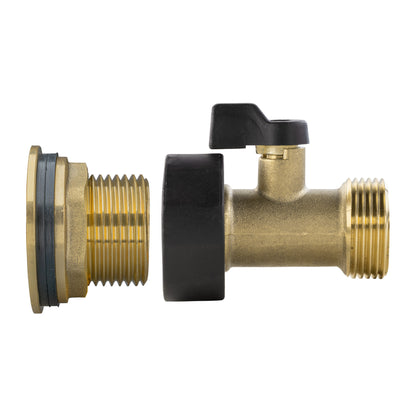 Water butt brass valve with black seal washer, inlet/outlet threaded ends