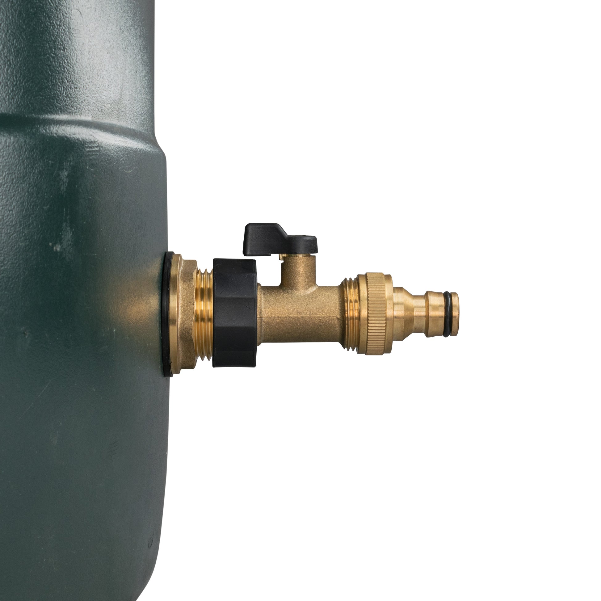 3/4-inch brass threaded tap connector with quick-connect end and black seal
