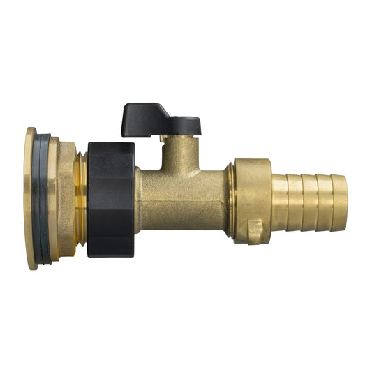 Water butt brass kit: 3/4" BSP valve with 19mm barbed hose connector