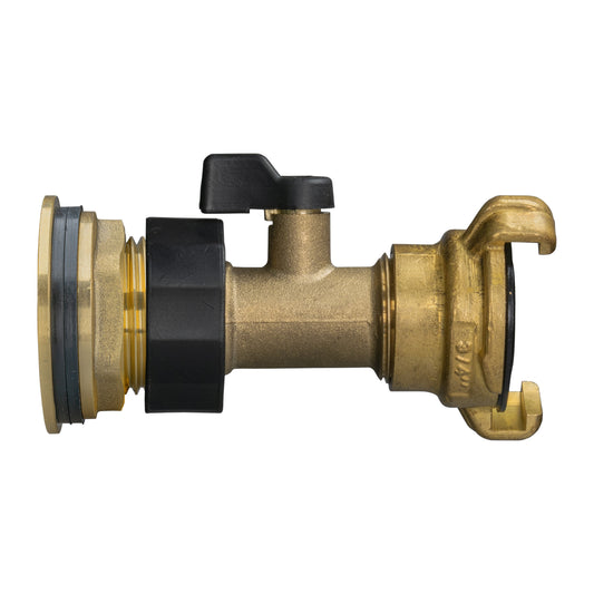Brass water butt tap kit with 3/4" BSP male and Geka-style connector