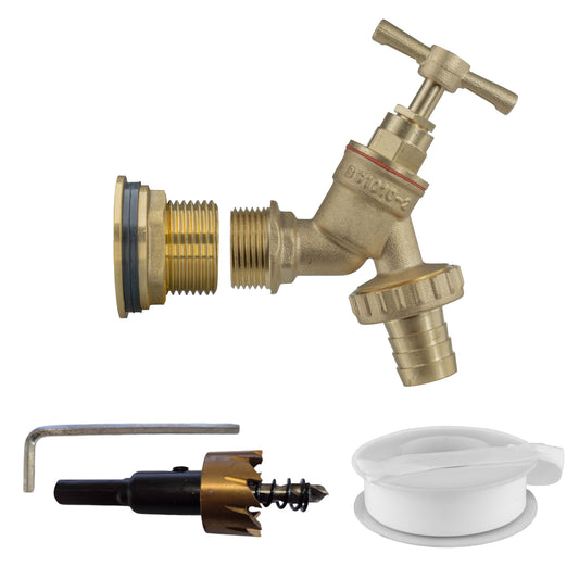 Brass barbed tap kit, 3/4" BSP male thread and rubber washer seal