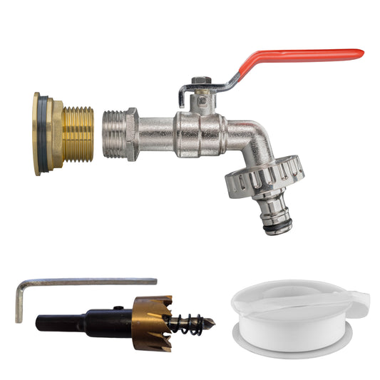 Messing-Wasserfass-Kit 3/4" mit Schnellkupplungshebel, mit Bohrer-Aufsatz