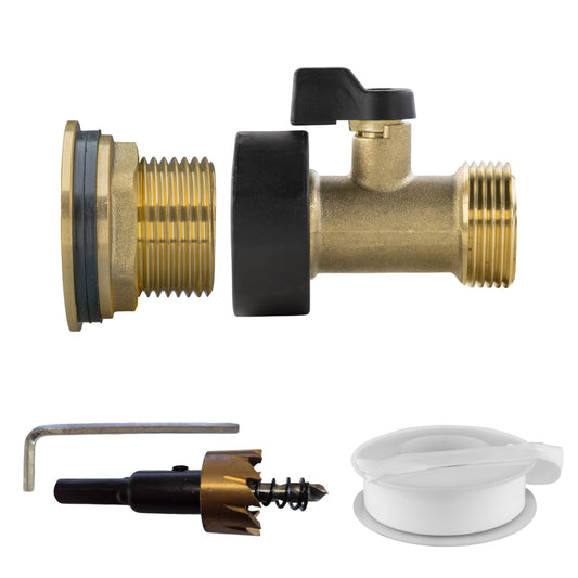 Water Butt Brass Kit: 3/4" Messingventil mit 1/2" Gewindeanschluss und schwarzem Griff