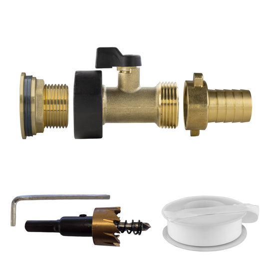 Messing-Wasserfass-Ventil-Kit: 3/4" BSP, 19-mm Schlauchstutzen und Bohrer