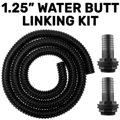 1.25" Water butt linking kit with black corrugated hose and two outlet connectors