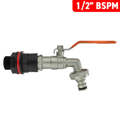 Water butt tap kit 1/2" BSPM with quick-connect lever and hose outlet