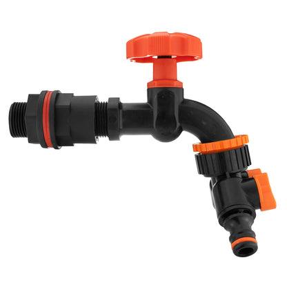 Water butt tap kit 1/2" with black dial tap, orange cap, 2-way splitter body