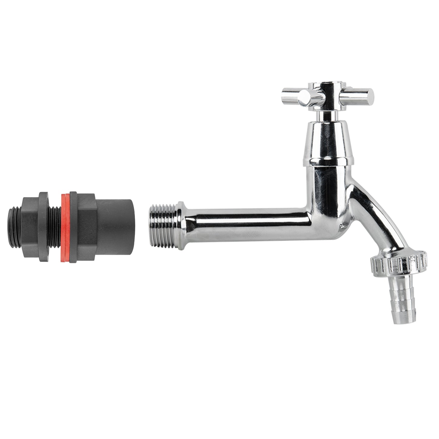 Water butt kit: robinet 1/2" chrome étendu et raccord barb 1/2"
