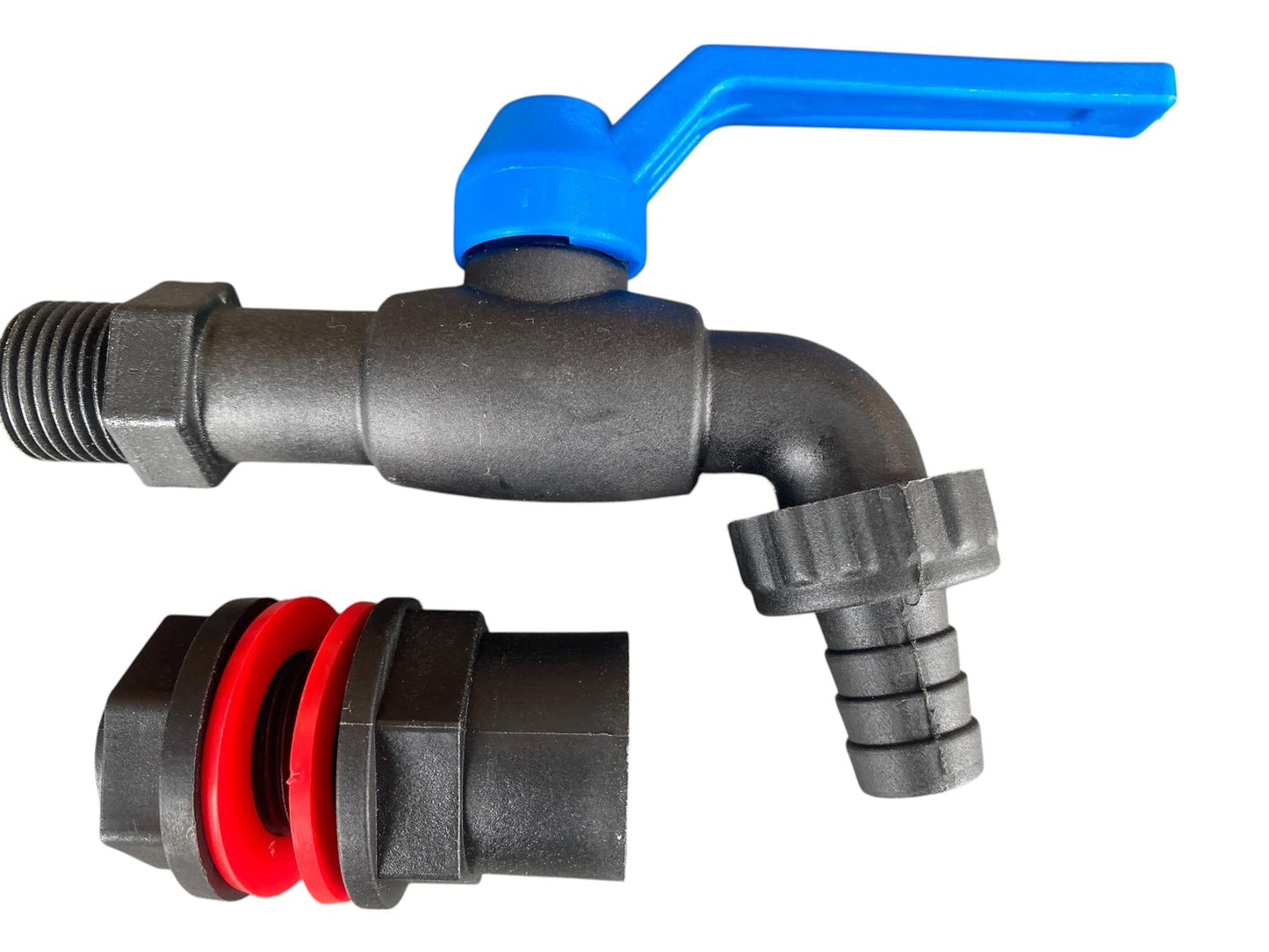 Water Butt Kit 1/2" BSP tap with blue lever and 1/2" barb connection